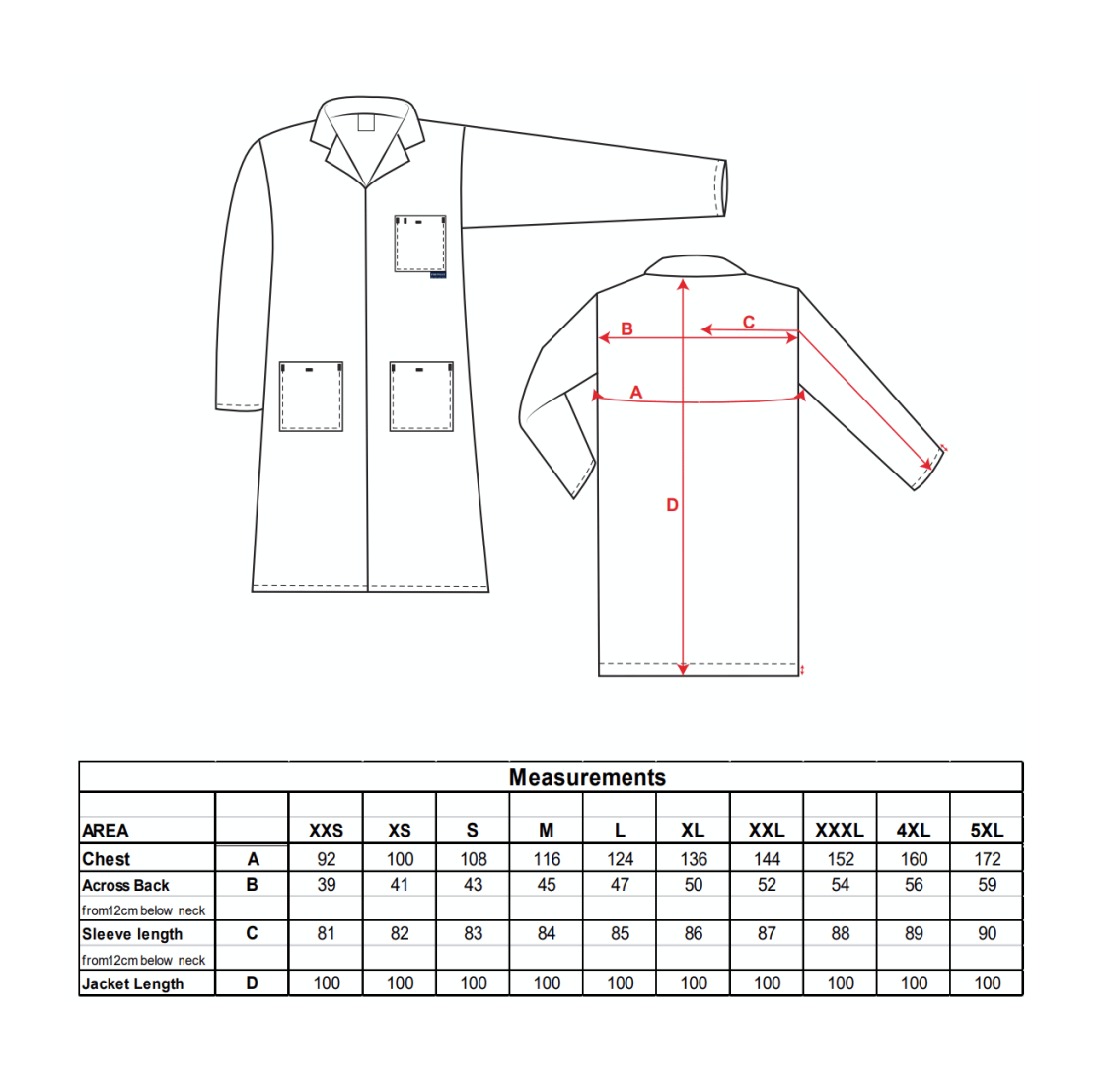Lab Coat - Size Guide