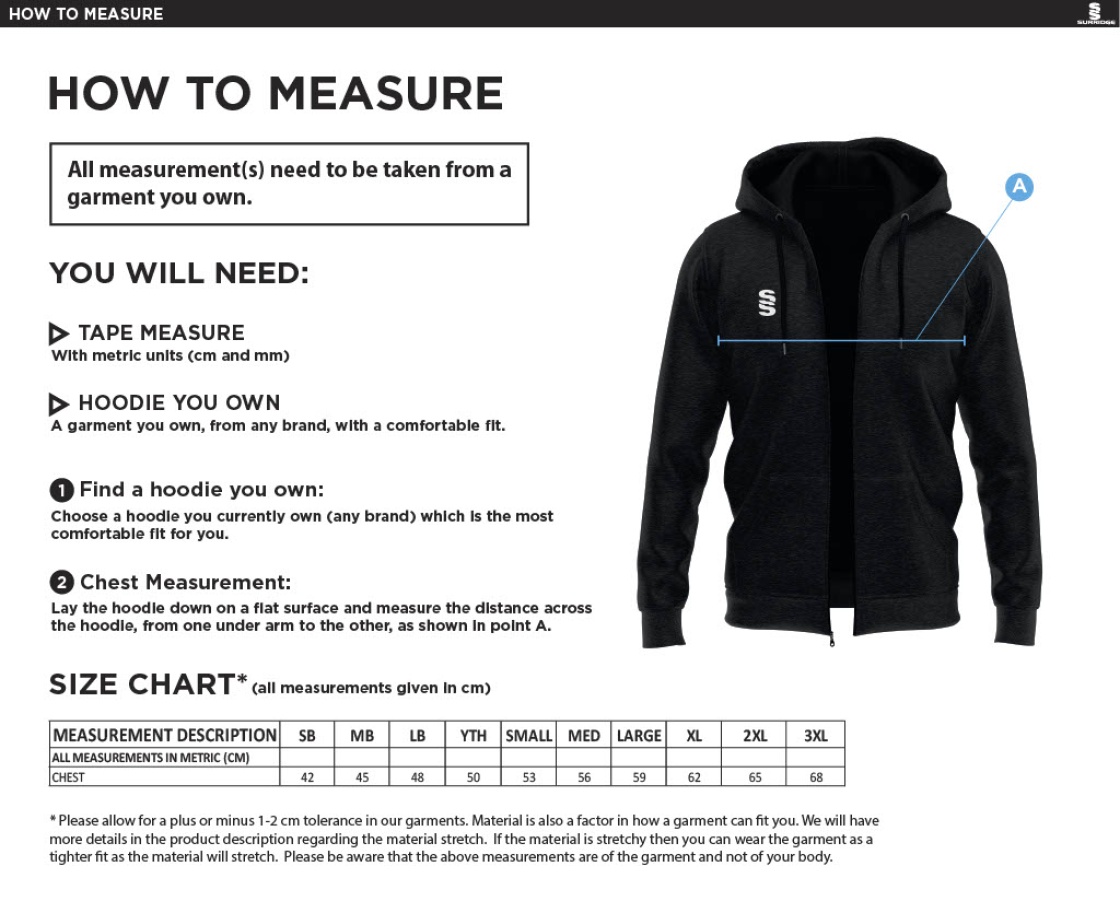 Staff Range - Dual Full Zip Hoody - Size Guide