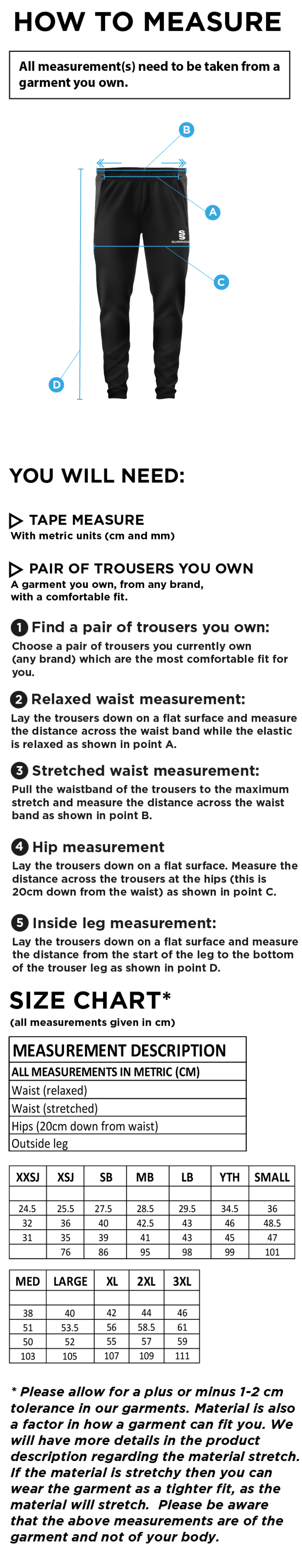 DARTFORD GRAMMAR SCHOOL TEK PANTS NAVY - Size Guide