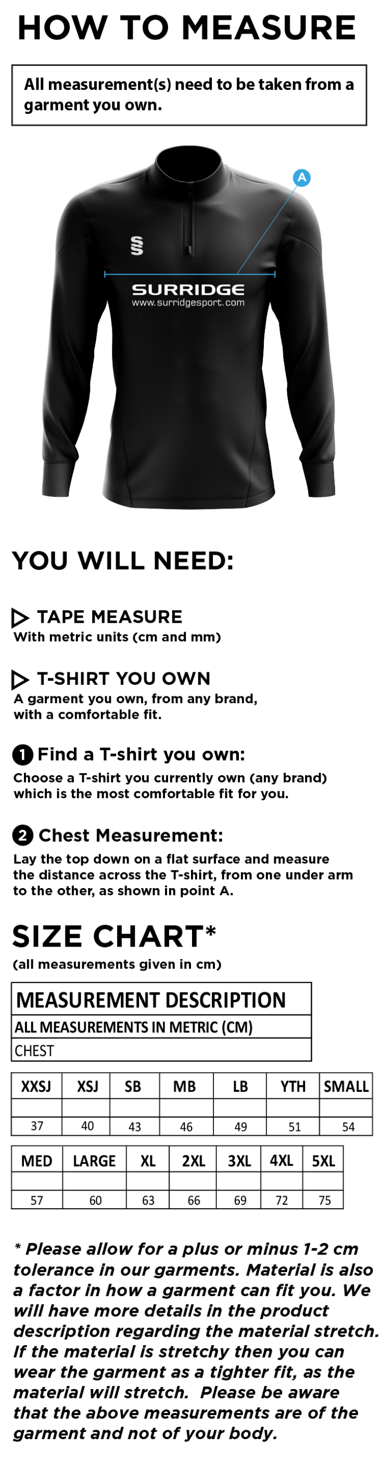 Girls 6th Form Performance Top - Size Guide