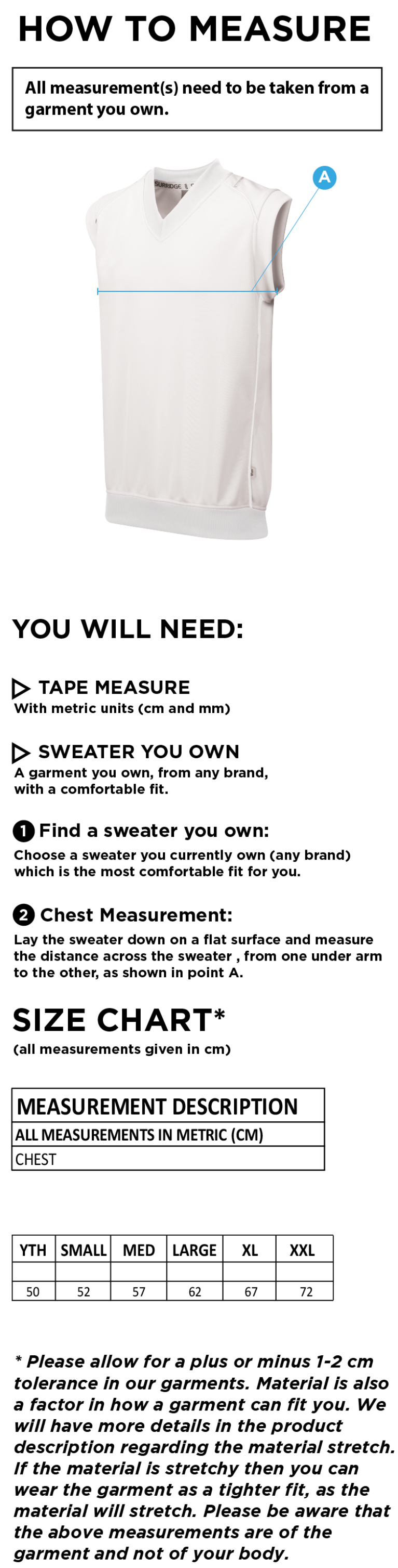 Cricket Sleeveless Sweater - Size Guide