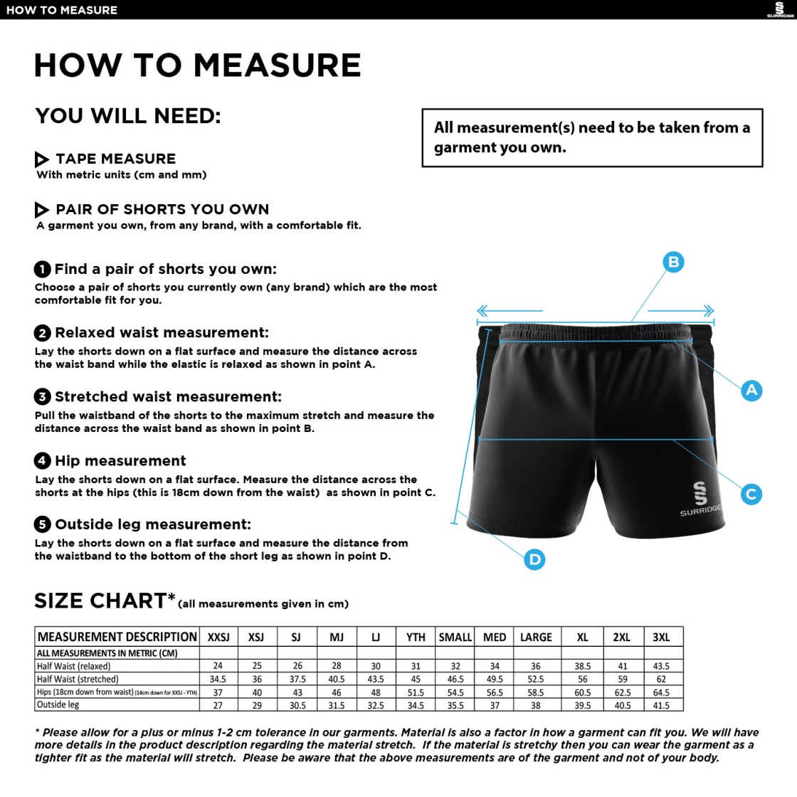 DARTFORD GRAMMAR SCHOOL GAMES SHORTS NAVY - Size Guide