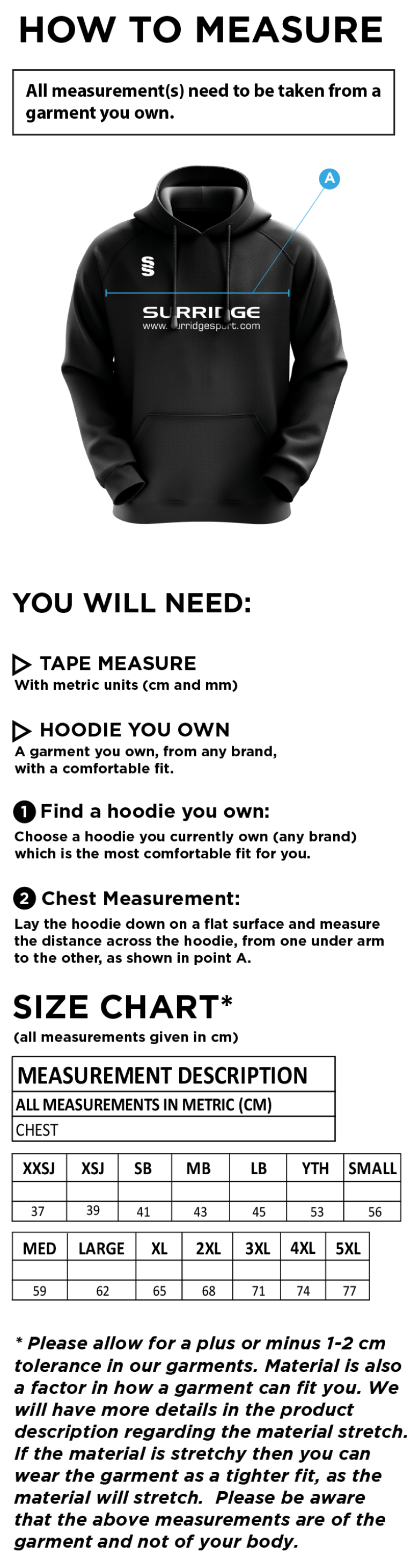 Girls 6th Form Hoodie - Size Guide