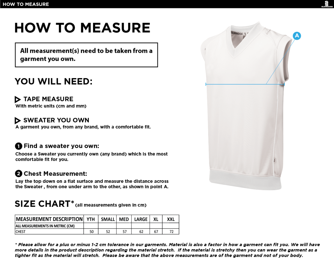 Cricket Sleeveless Sweater - Size Guide