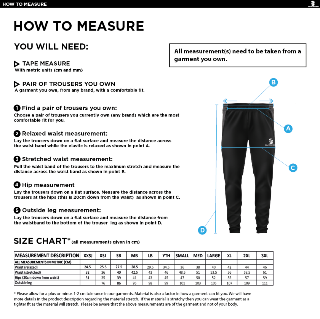 DARTFORD GRAMMAR SCHOOL TEK PANTS NAVY - Size Guide