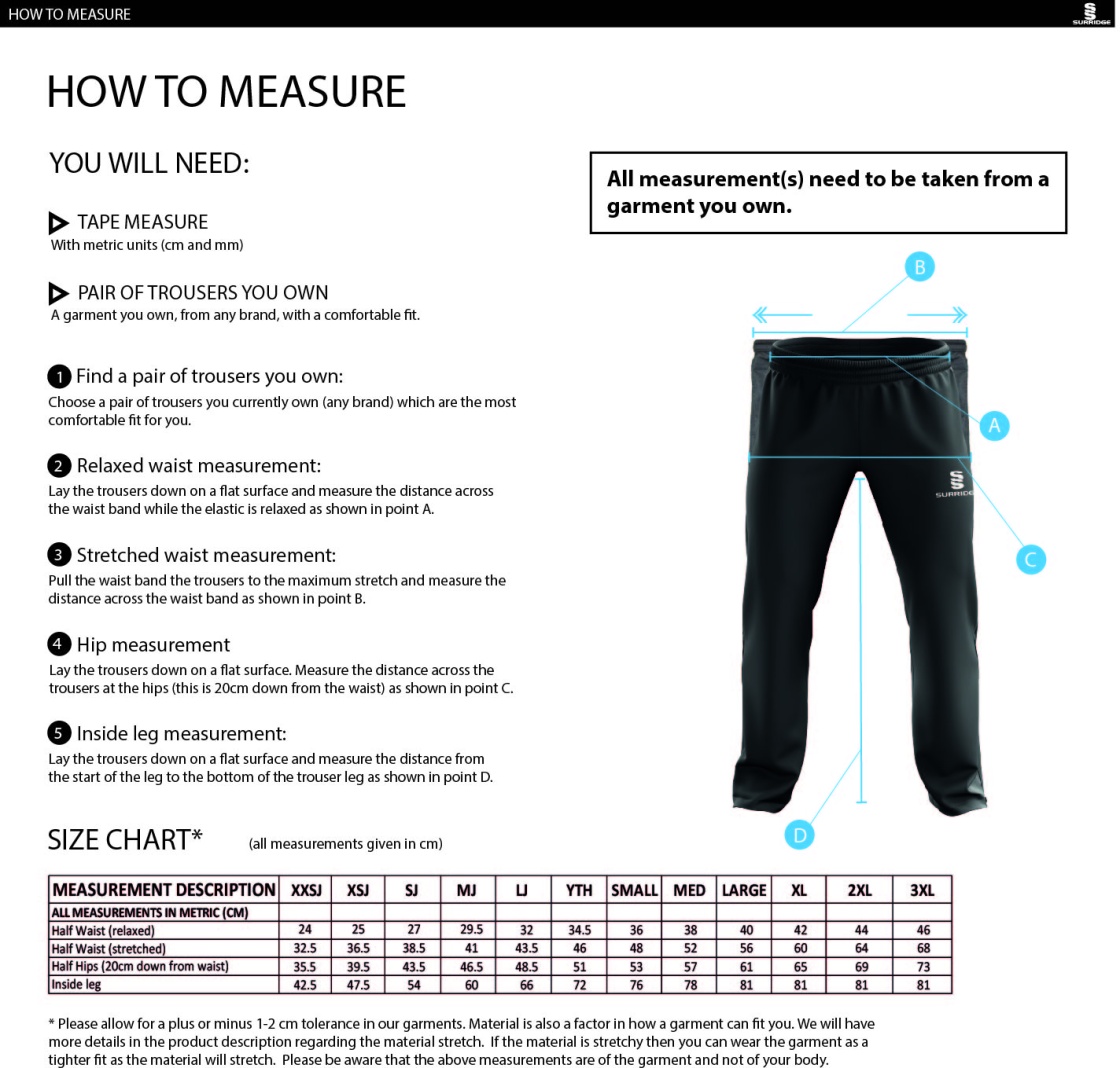 DARTFORD GRAMMAR SCHOOL TRACK PANTS NAVY - Size Guide