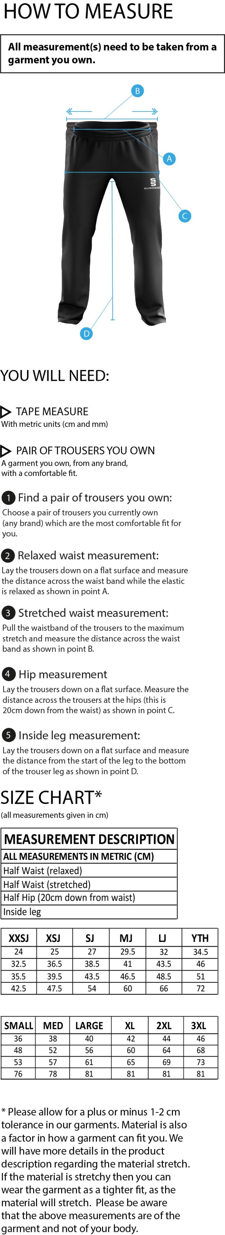 DARTFORD GRAMMAR SCHOOL TRACK PANTS NAVY - Size Guide