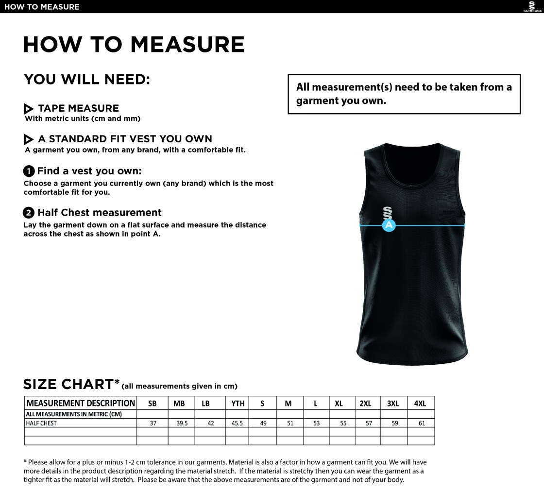 DARTFORD GRAMMAR SCHOOL REVERSIBLE ATHLETICS VEST PURPLE/MAROON - Size Guide